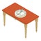 Ancient clock icon isometric vector. Vintage horizontal sundial on wooden table