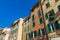 Ancient colorful houses. Perspective of the external facades of the buildings. Location: Riomaggiore in Liguria in Italy