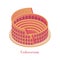 Ancient Colosseum isometric. Famous Italian landmark antique huge orange collise arena gladiatorial fights.