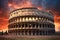 ancient colosseum in rome with dramatic sunset sky