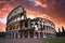 ancient colosseum in rome at sunset with dramatic sky
