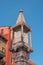 Ancient column on Erbe square in Verona. On the column there is the coat of arms of the Visconti family and a relief