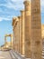 Ancient columns on the Lindos island, Greece. Vertical shot