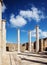 Ancient columns and mosaic in Delos, Greece.