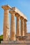 Ancient columns of temple of Aphaea in Aegina