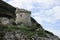 Ancient  defense tower Torre Paola on a hill near the Mediterranean Sea in the Circeo National Park. Coast of Lungomare di