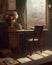 Ancient desk and window, vintage atmosphere and splendid view