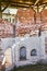 Ancient destroyed church with deformed brick wall in the Joseph-Volotsky monastery in Russia