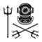Ancient diving helmet with tridents vector objects