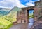 Ancient door of inca Pisac town in Sacred Valley in Peru