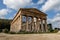 Ancient Doric temple of Segesta which is under reconstruction in nice sunny day