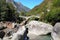 The ancient double arch stone bridge in Lavertezzo. Switzerland, Europe.