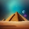 Ancient egypt civilization, robotand workers building pyramids. Historic event, monument by nile river. Generative AI.