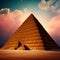 Ancient egypt civilization, robotand workers building pyramids. Historic event, monument by nile river. Generative AI.