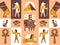 Ancient Egypt icons in flat style collage, vector illustration. Set of stickers with Egyptian landmarks, pyramid, sphinx
