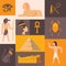 Ancient Egypt icons in flat style collage, vector illustration. Set of stickers with Egyptian landmarks, pyramid, sphinx