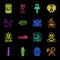 Ancient Egypt neon icons in set collection for design. The reign of Pharaoh vector symbol stock web illustration.