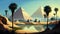 Ancient Egypt with pyramids and architecture in the river Nile valley. Desert landscape. Generative Ai