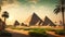 Ancient egypt with pyramids of GIza, grass and palms. Highly detailed and realistic illustration