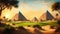 Ancient egypt with pyramids of GIza, grass and palms. Highly detailed and realistic illustration