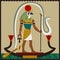 Ancient Egypt. Ra, God of the sun. Man with falcon head. Vector illustration.