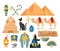 Ancient egypt symbols cartoon colorful vector illustrations set