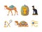 Ancient Egypt symbols set. Egyptian traditional cultural and historical objects. Bastet cat, Ankh coptic cross, camel