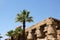 Ancient Egyptian architecture and palm trees at Karnak Temple Complex in Luxor