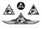 Ancient egyptian eye of Horus in triangle pyramid vector design set