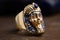 Ancient Egyptian king golden mask ring artifact. Generate ai