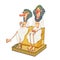 Ancient Egyptian Pharaoh with a queen on a golden throne. Caricature illustration on the theme of ancient Egypt