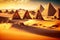 ancient egyptian pyramids among sandy african desert