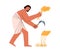 Ancient egyptian reaper peasant cuts wheat with sickle, flat vector isolated.