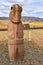 The ancient `El Fraile` monolith at the Tiwanaku archeological site, near La Paz, Bolivia