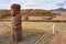 The ancient `El Fraile` monolith at the Tiwanaku archeological site, near La Paz, Bolivia