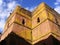 Ancient Ethiopian Coptic church in sunset light against skies