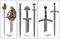Ancient Europe weapon - set of swords. Viking`s sword, sword knights crusaders, broadsword of the highlanders of Scotland.