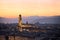 Ancient Florence cityscape and Palazzo Vecchio sunset view