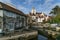 Ancient French classic medieval town with river in front, Dole, Burgundy, France