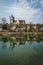 Ancient French classic medieval town with river in front, Dole, Burgundy, France