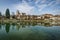 Ancient French classic medieval town with river in front, Dole, Burgundy, France