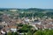 Ancient French town Orthez and its outskirts from above