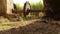 Ancient gear wheel sitting next to 18th century aqueduct Montego Bay, Jamaica