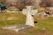 Ancient gravestone crosses 17th - 18th century at the famous historic St. Elijah Church in Subotiv village, Ukraine