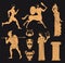 Ancient greece gold figures set terracotta style, vector illustration isolated.