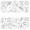 Ancient Greece Vector elements in doodle style for coloring pages Travel, history, music, food, wine