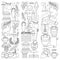 Ancient Greece Vector elements in doodle style for coloring pages Travel, history, music, food, wine