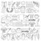 Ancient Greece Vector elements in doodle style for coloring pages Travel, history, music, food, wine