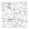 Ancient Greece Vector elements in doodle style for coloring pages Travel, history, music, food, wine