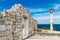Ancient Greek basilica and marble columns in Chersonesus Taurica. Sevastopol